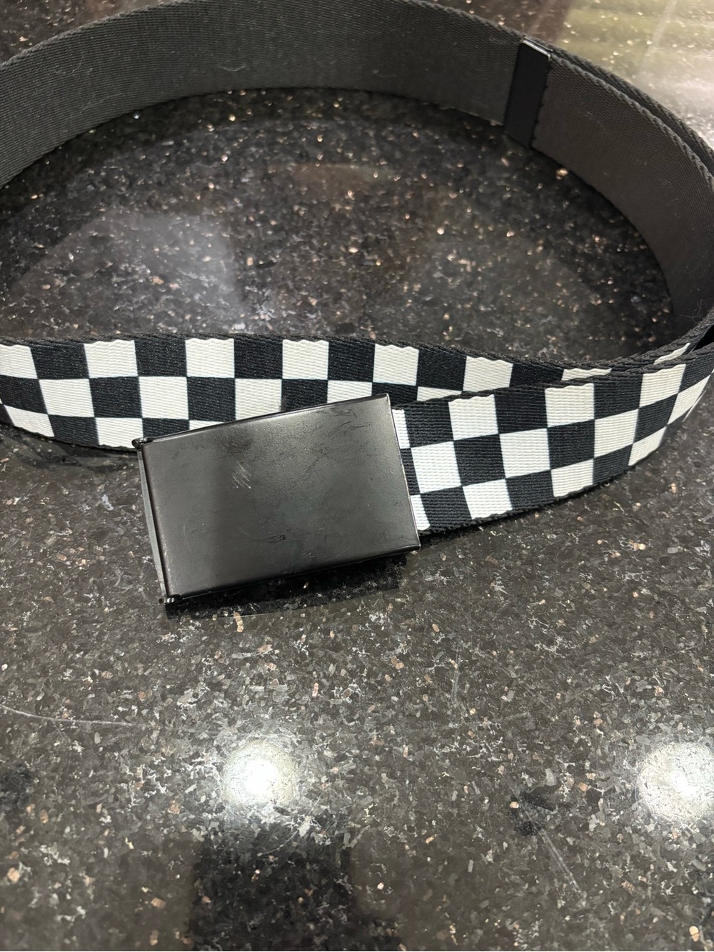 Black & White Adjustable Checker Hot Topic Webbing Belt with Black Buckle 32”